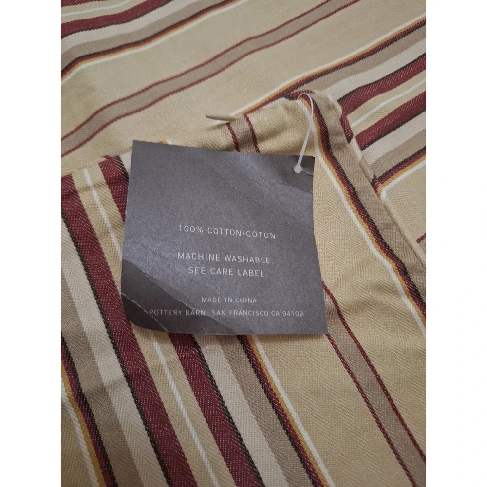 Pottery Barn Classic Stripe Pillow Cover 18x18 Tan Burgundy Gold Cotton NWT